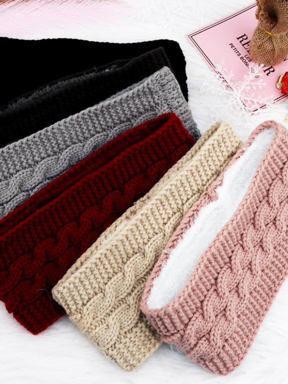 6 Pack Winter Headbands for Women Fuzzy Fleece Lined Ear Warmers Headband Thick - Picture 6 of 7